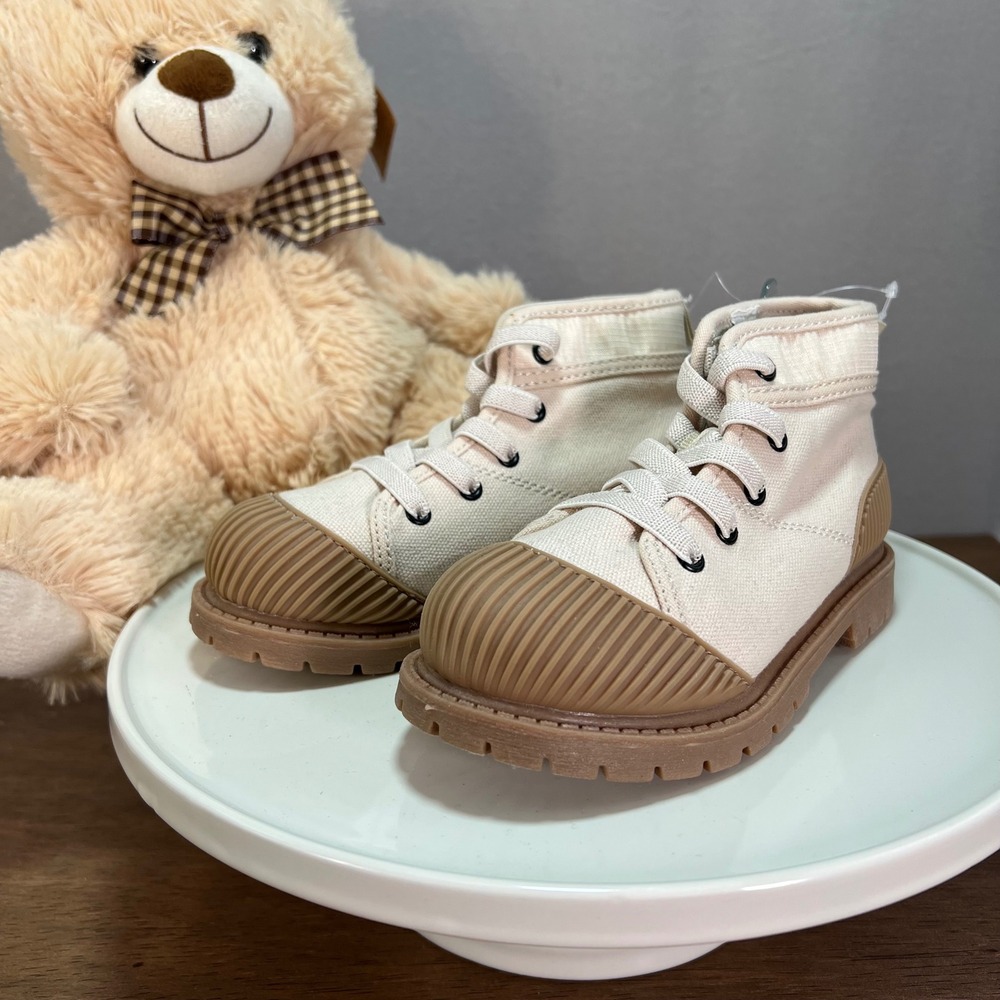 Carter's Cisco Toddler Shoes Unisex  Ivory Canvas Lace Up Combat Boots Size‎ 10